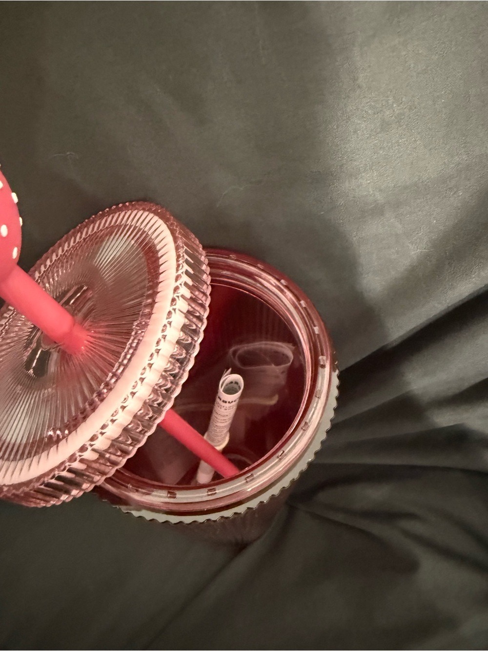 NEW, LIMITED EDITION!! Starbucks Pink Ribbed Tumbler with Strawberry Top Straw - Picture 4 of 4